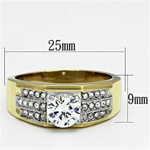 Men's Gold Band Rings TK759 Two-Tone Gold - Stainless Steel Ring with CZ