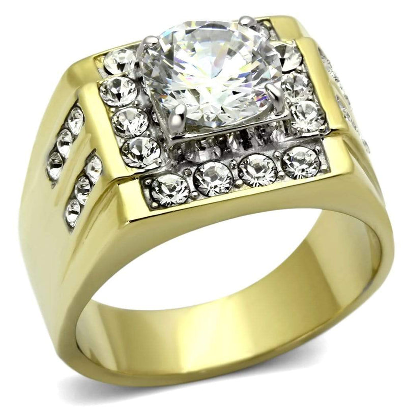 Men's Gold Band Rings TK760 Two-Tone Gold - Stainless Steel Ring with CZ