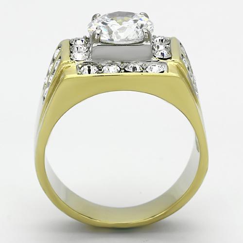 Men's Gold Band Rings TK760 Two-Tone Gold - Stainless Steel Ring with CZ