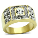 Men's Gold Band Rings TK762 Two-Tone Gold - Stainless Steel Ring with Crystal