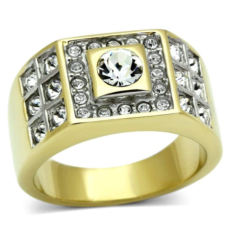 Men's Gold Band Rings TK762 Two-Tone Gold - Stainless Steel Ring with Crystal