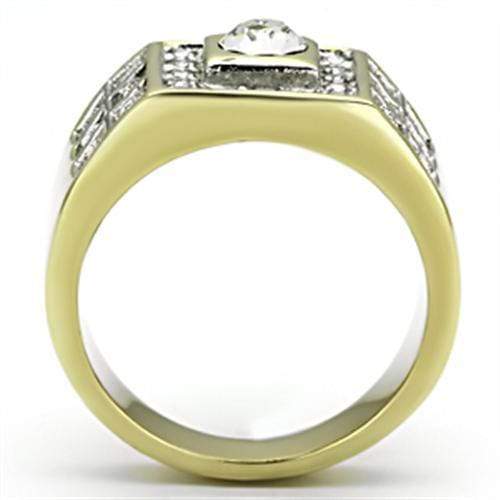 Men's Gold Band Rings TK762 Two-Tone Gold - Stainless Steel Ring with Crystal