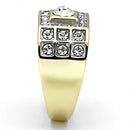 Men's Gold Band Rings TK762 Two-Tone Gold - Stainless Steel Ring with Crystal