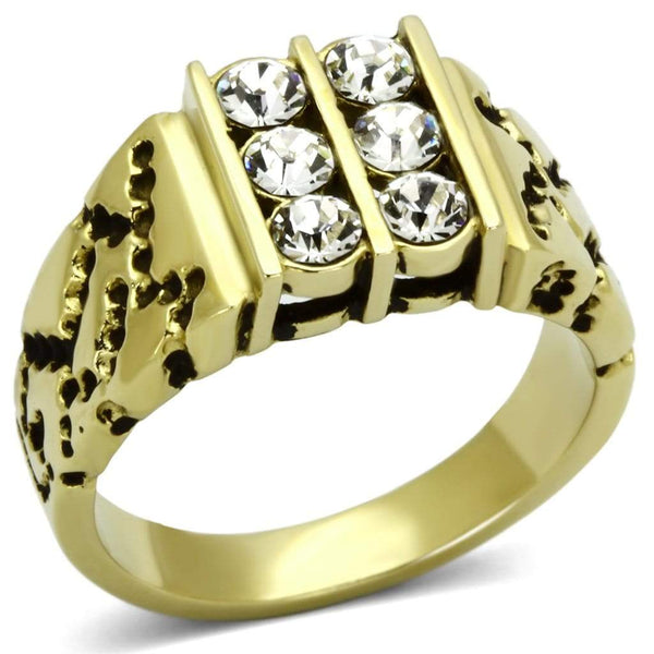 Men's Gold Band Rings TK774 Gold - Stainless Steel Ring with Crystal