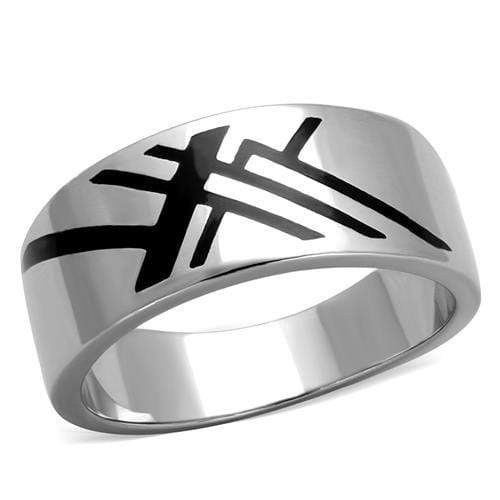 Silver Jewelry Rings Men's Pinky Rings TK1800 Stainless Steel Ring with Epoxy in Jet Alamode Fashion Jewelry Outlet