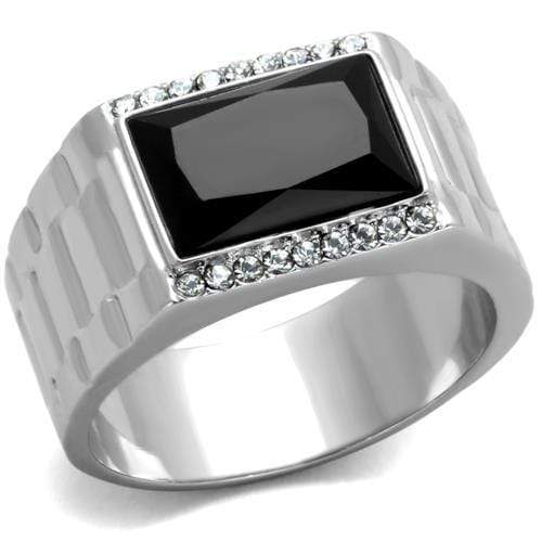 Men's Pinky Rings TK1811 Stainless Steel Ring with Synthetic in Jet