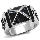 Men's Rings TK3075 Stainless Steel Ring with Leather in Jet