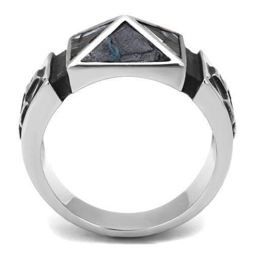 Men's Rings TK3075 Stainless Steel Ring with Leather in Jet