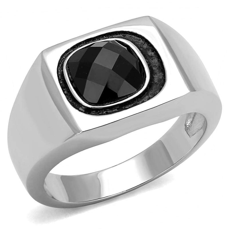 Silver Jewelry Rings Men's Rings TK3283 Stainless Steel Ring with Synthetic in Jet Alamode Fashion Jewelry Outlet