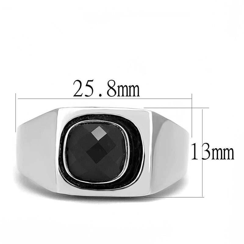 Silver Jewelry Rings Men's Rings TK3283 Stainless Steel Ring with Synthetic in Jet Alamode Fashion Jewelry Outlet