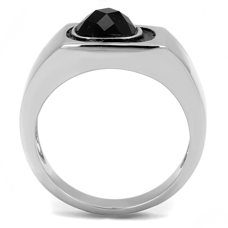 Silver Jewelry Rings Men's Rings TK3283 Stainless Steel Ring with Synthetic in Jet Alamode Fashion Jewelry Outlet