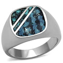 Mens Engagement Rings TK2860 Stainless Steel Ring with Leather in Aquamarine AB