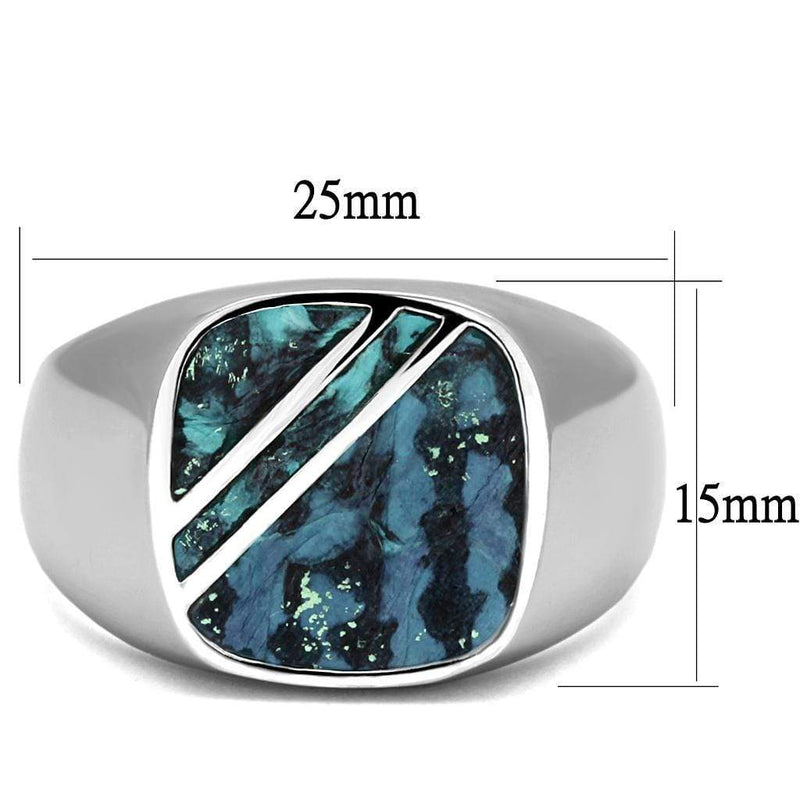 Mens Engagement Rings TK2860 Stainless Steel Ring with Leather in Aquamarine AB