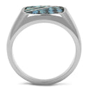 Silver Jewelry Rings Mens Engagement Rings TK2860 Stainless Steel Ring with Leather in Aquamarine AB Alamode Fashion Jewelry Outlet