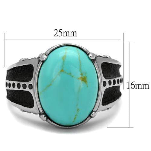 Silver Jewelry Rings Mens Fashion Rings TK2228 Stainless Steel Ring with Synthetic in Turquoise Alamode Fashion Jewelry Outlet