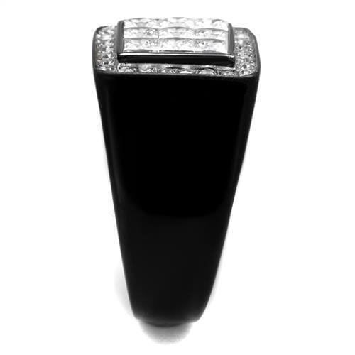 Silver Jewelry Rings Mens Fashion Rings TK2230 Two-Tone Black Stainless Steel Ring with CZ Alamode Fashion Jewelry Outlet