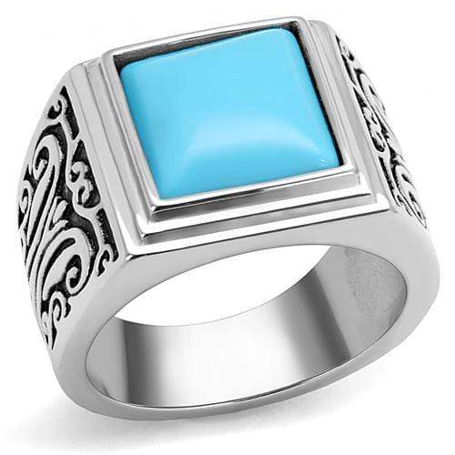 Silver Jewelry Rings Mens Rings TK3188 Stainless Steel Ring with Synthetic in Sea Blue Alamode Fashion Jewelry Outlet