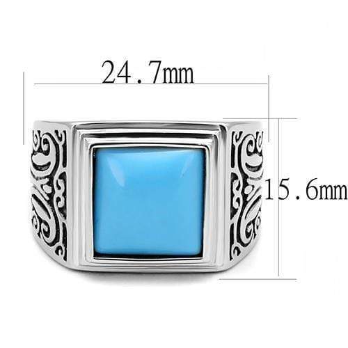 Silver Jewelry Rings Mens Rings TK3188 Stainless Steel Ring with Synthetic in Sea Blue Alamode Fashion Jewelry Outlet