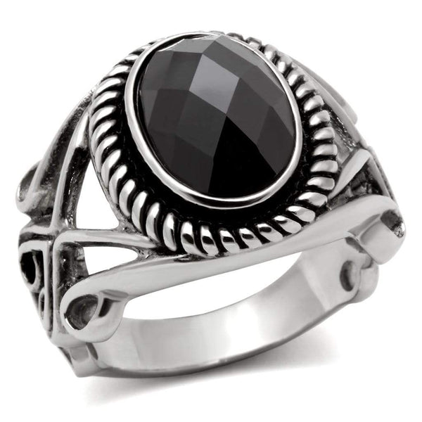 Mens Rings TK322 Stainless Steel Ring with AAA Grade CZ in Black Diamond