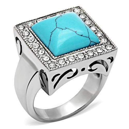 Mens Rings TK323 Stainless Steel Ring with Synthetic in Sea Blue