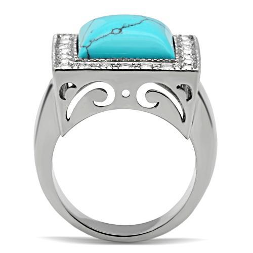 Mens Rings TK323 Stainless Steel Ring with Synthetic in Sea Blue