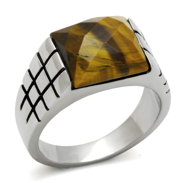 Silver Jewelry Rings Mens Rings TK324 Stainless Steel Ring with Semi-Precious in Smoked Quartz Alamode Fashion Jewelry Outlet