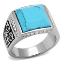 Mens Rings TK3274 Stainless Steel Ring with Synthetic in Sea Blue