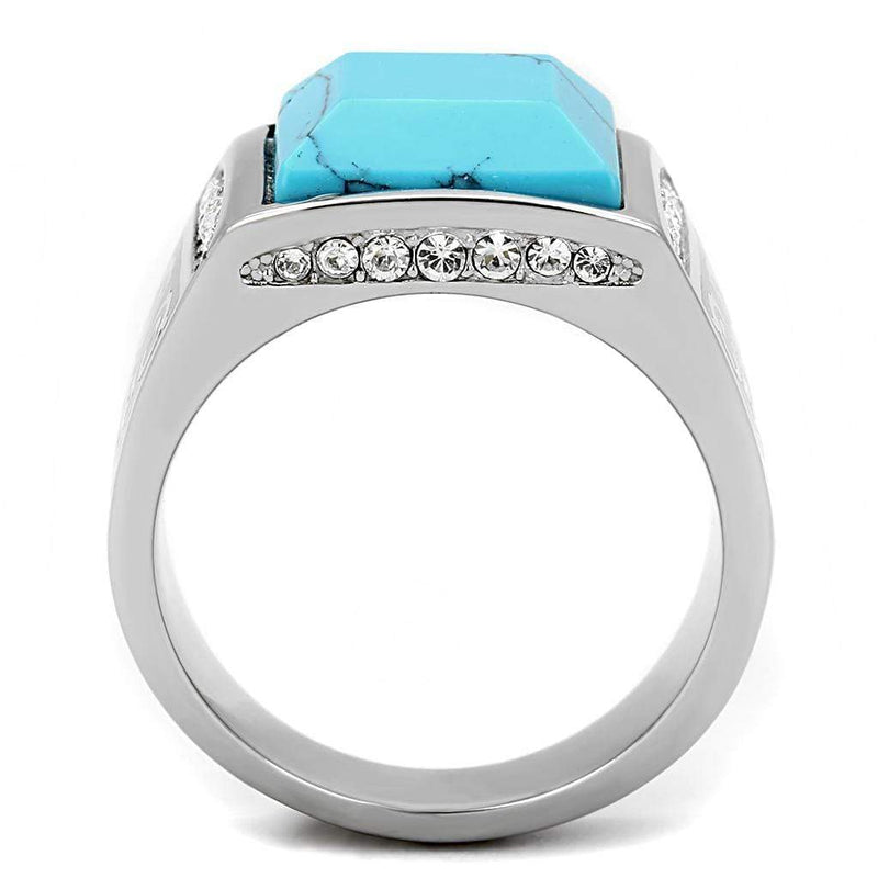 Silver Jewelry Rings Mens Rings TK3274 Stainless Steel Ring with Synthetic in Sea Blue Alamode