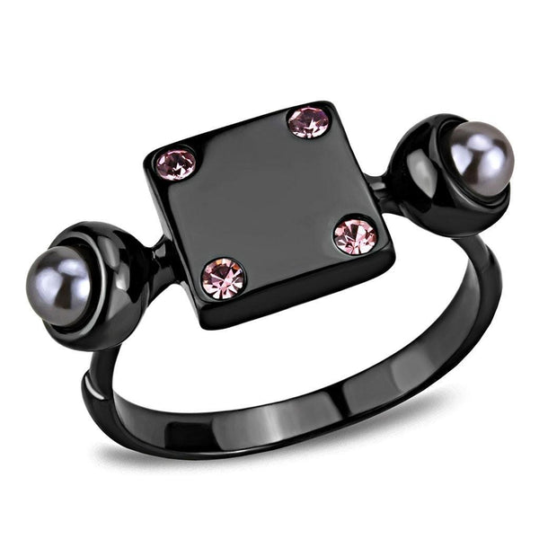 Mens Rings TK3513 Light Black  (Gun) Stainless Steel Ring with Synthetic