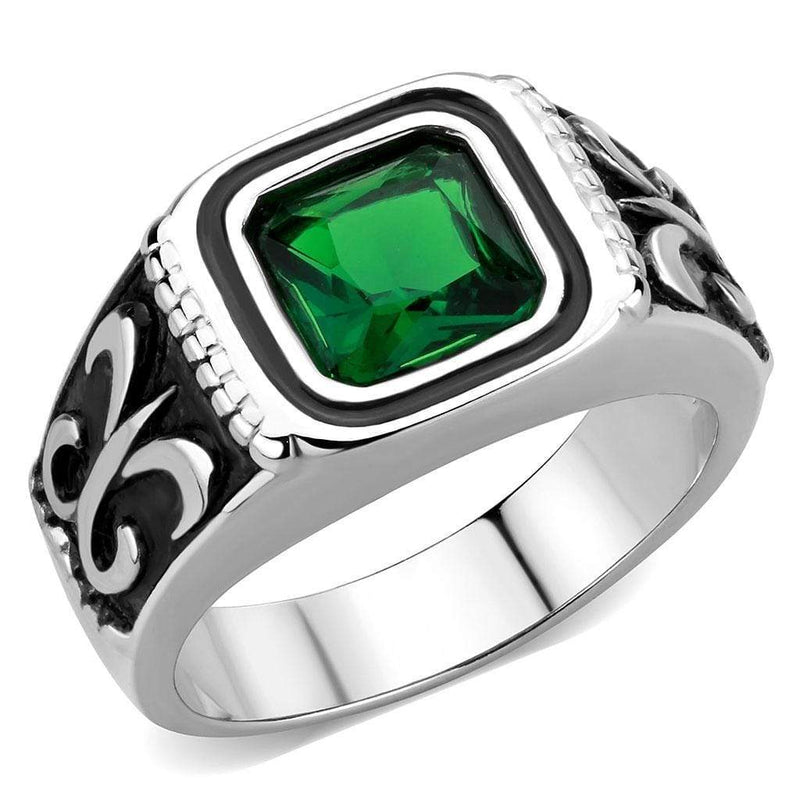 Silver Jewelry Rings Mens Rings TK3616 Stainless Steel Ring with Synthetic in Emerald Alamode Fashion Jewelry Outlet