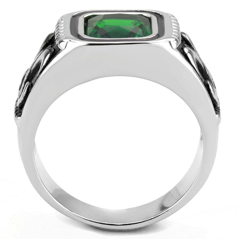 Mens Rings TK3616 Stainless Steel Ring with Synthetic in Emerald