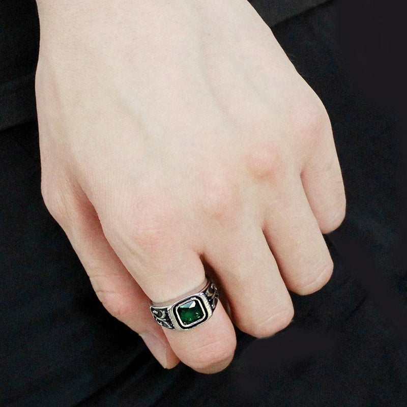 Mens Rings TK3616 Stainless Steel Ring with Synthetic in Emerald