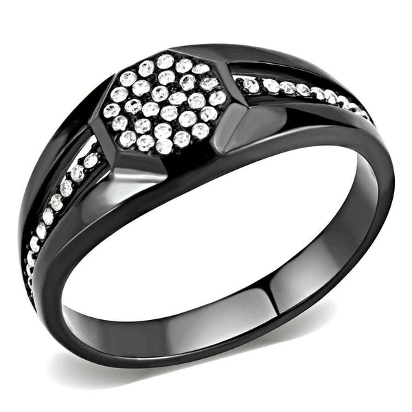 Silver Jewelry Rings Mens Stainless Steel Rings DA282 Black - Stainless Steel Ring with CZ Alamode Fashion Jewelry Outlet