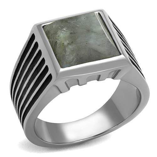 Mens Wedding Rings TK3113 Stainless Steel Ring with Synthetic in Gray