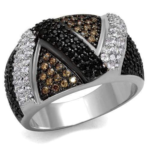 Metal Ring 3W1088 Rhodium + Ruthenium Brass Ring with AAA Grade CZ