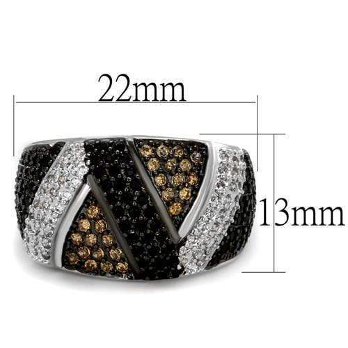 Metal Ring 3W1088 Rhodium + Ruthenium Brass Ring with AAA Grade CZ