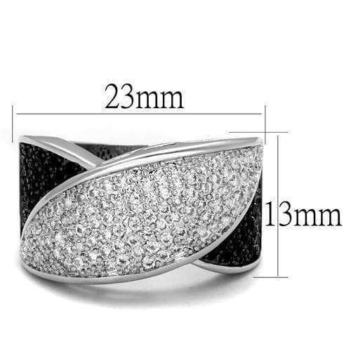 Metal Ring 3W1089 Rhodium + Ruthenium Brass Ring with CZ