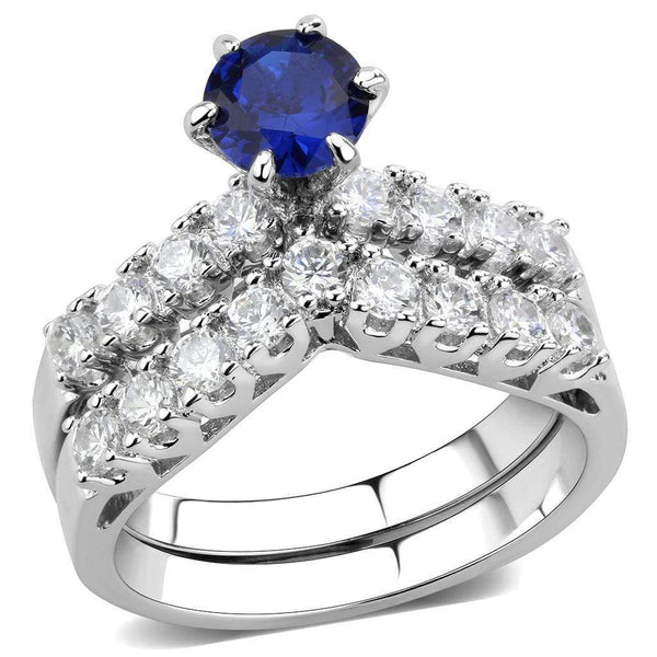 Middle Finger Ring 3W1596 Rhodium Brass Ring with CZ in London Blue