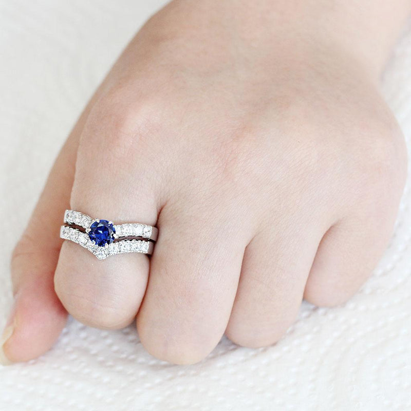 Middle Finger Ring 3W1596 Rhodium Brass Ring with CZ in London Blue