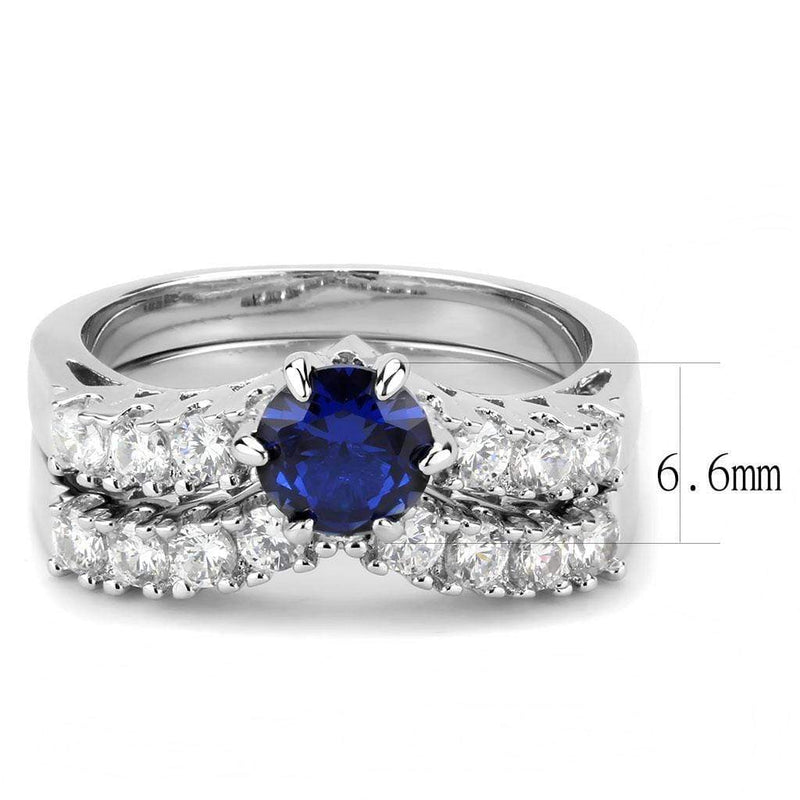 Middle Finger Ring 3W1596 Rhodium Brass Ring with CZ in London Blue