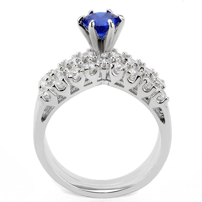 Middle Finger Ring 3W1596 Rhodium Brass Ring with CZ in London Blue