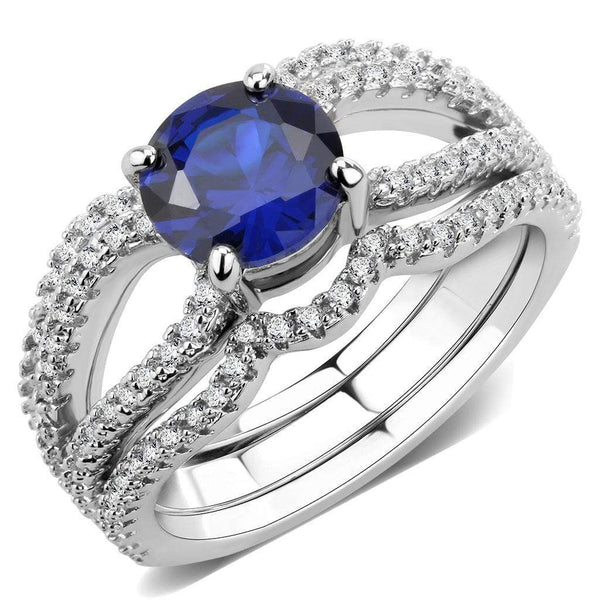 Middle Finger Ring 3W1597 Rhodium Brass Ring with CZ in London Blue