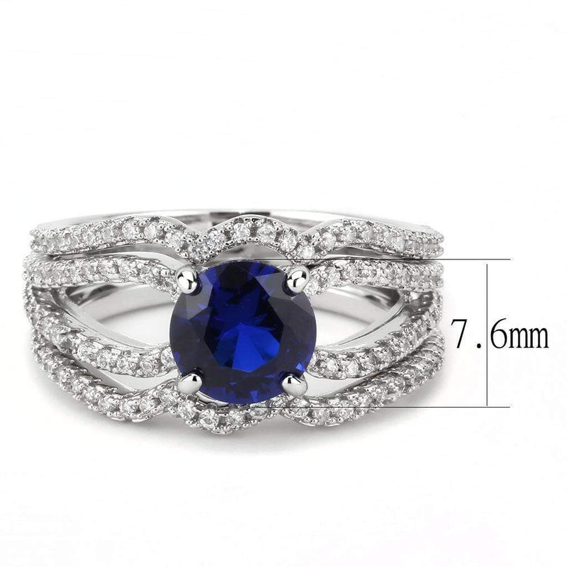 Middle Finger Ring 3W1597 Rhodium Brass Ring with CZ in London Blue