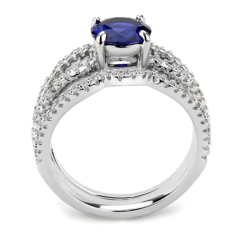 Middle Finger Ring 3W1597 Rhodium Brass Ring with CZ in London Blue