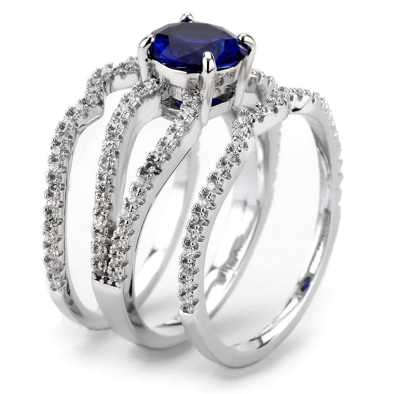 Middle Finger Ring 3W1597 Rhodium Brass Ring with CZ in London Blue