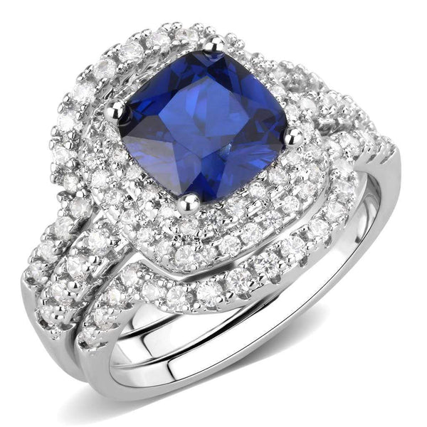 Middle Finger Ring 3W1599 Rhodium Brass Ring with Synthetic in London Blue