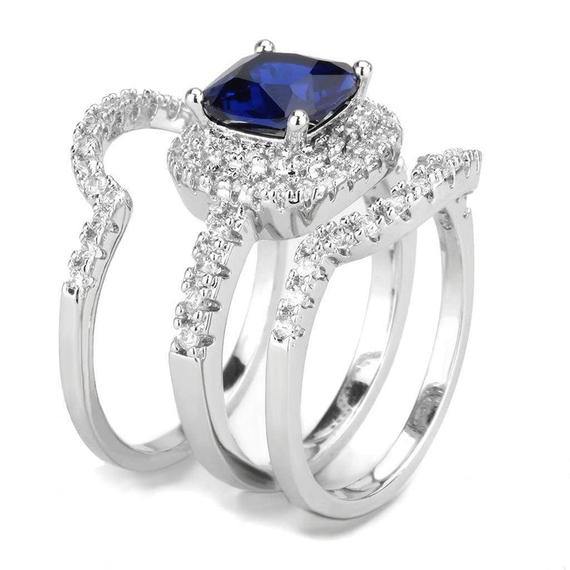 Middle Finger Ring 3W1599 Rhodium Brass Ring with Synthetic in London Blue