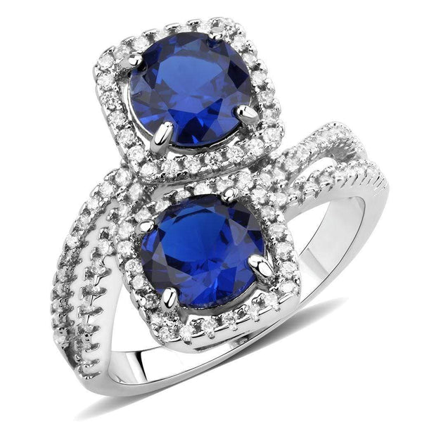 Middle Finger Ring 3W1600 Rhodium Brass Ring with CZ in London Blue