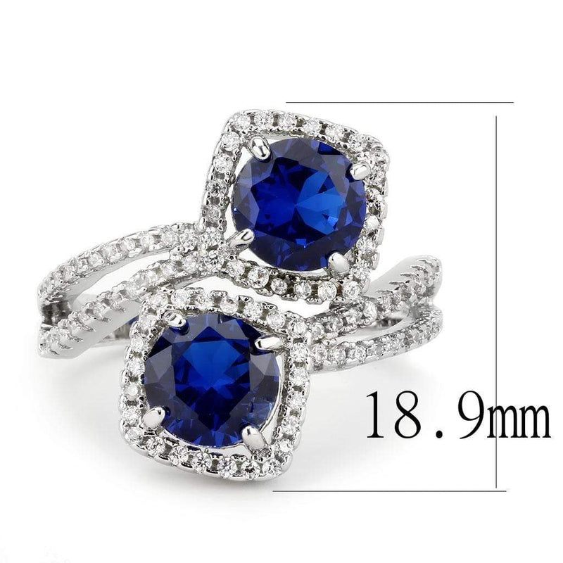 Middle Finger Ring 3W1600 Rhodium Brass Ring with CZ in London Blue