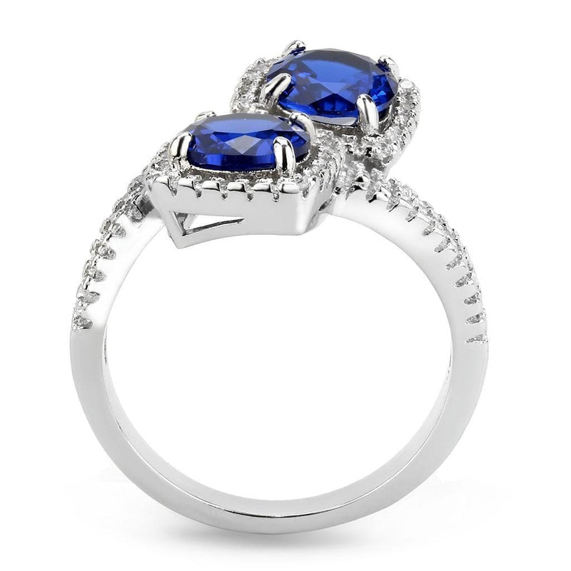 Middle Finger Ring 3W1600 Rhodium Brass Ring with CZ in London Blue